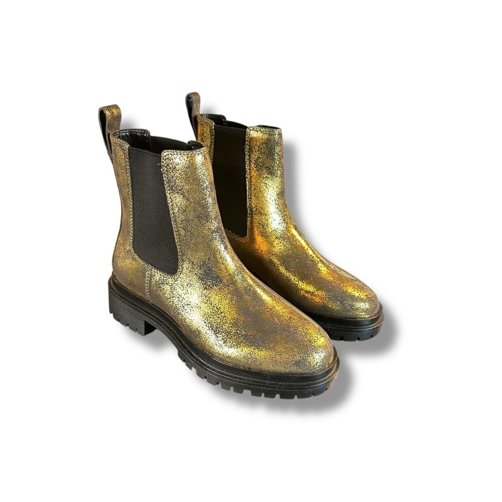 NWT Lauren Ralph Lauren ‘Corinne’ Pull-On Chelsea Boots in Black/Bronze Metallic